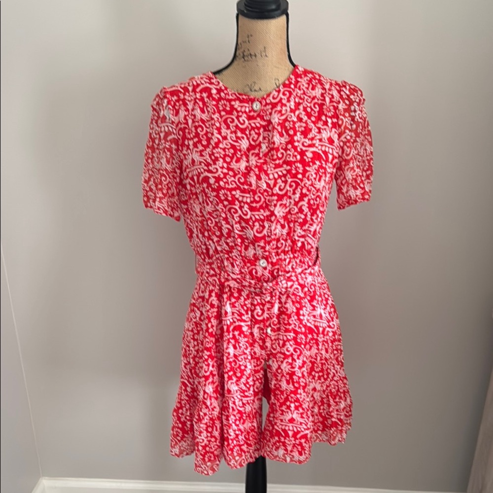 SALONI Vibrant Red and White Floral Dress